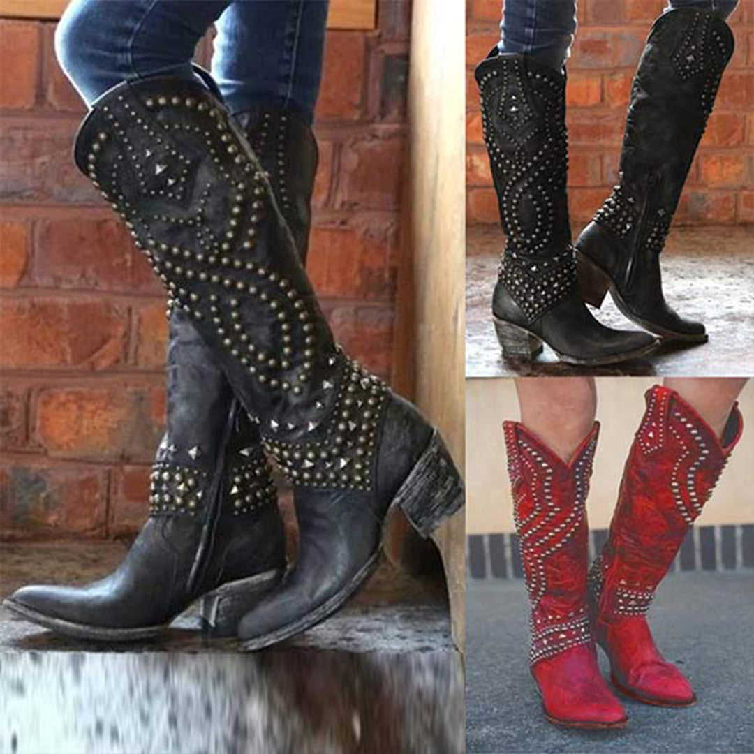 JOAN – Botas con tachuelas metálicas y tacón grueso para mujer