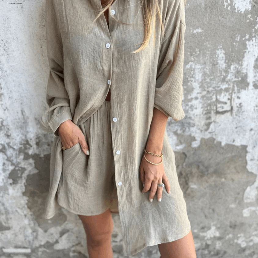 Conjunto veraniego de dos piezas con blusa y shorts cómodos – LONYA