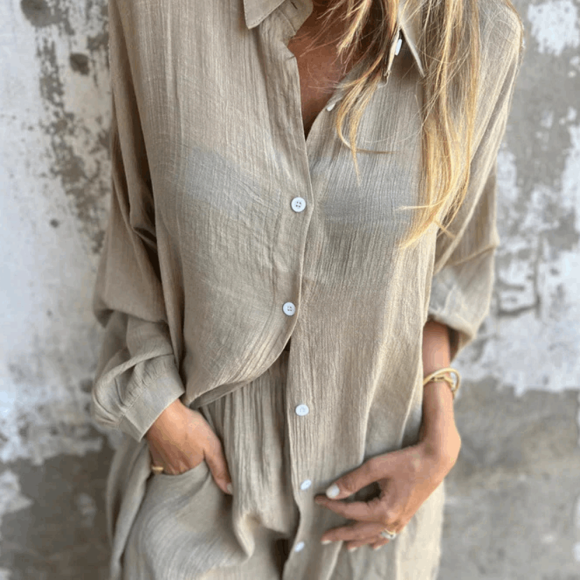 Conjunto veraniego de dos piezas con blusa y shorts cómodos – LONYA