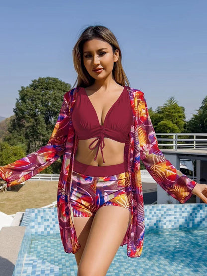 Conjunto de baño 3 piezas para mujer con top, short y cover-up – SYBILLE