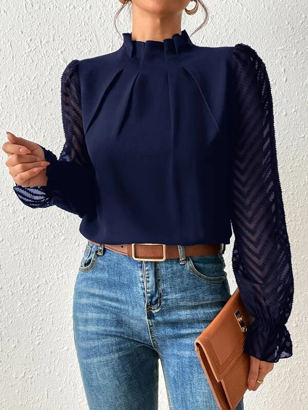 Blusa elegante para mujer con mangas transparentes – SYLVIA