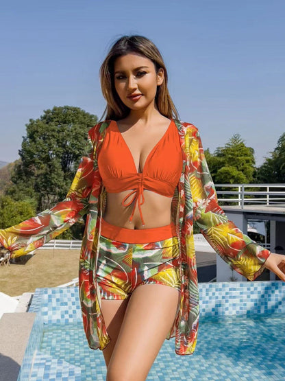 Conjunto de baño 3 piezas para mujer con top, short y cover-up – SYBILLE
