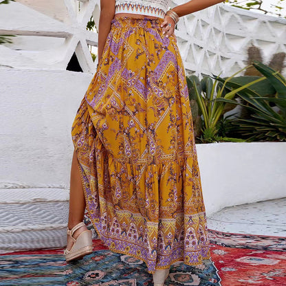 Falda larga boho de mujer con cintura alta – AZUCENA