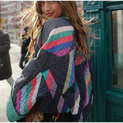 ISLA - Chaqueta artística de patchwork con mangas anchas para mujer