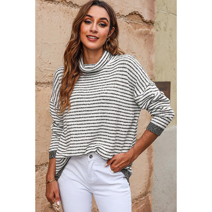 Jersey de rayas para mujer con cuello alto y mezcla de lana – AURENA