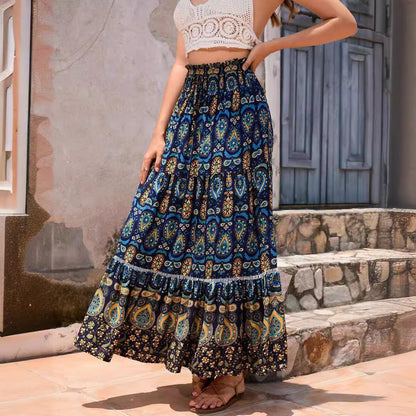 Falda larga boho de mujer con cintura alta – AZUCENA