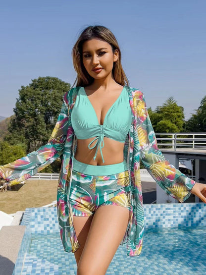 Conjunto de baño 3 piezas para mujer con top, short y cover-up – SYBILLE