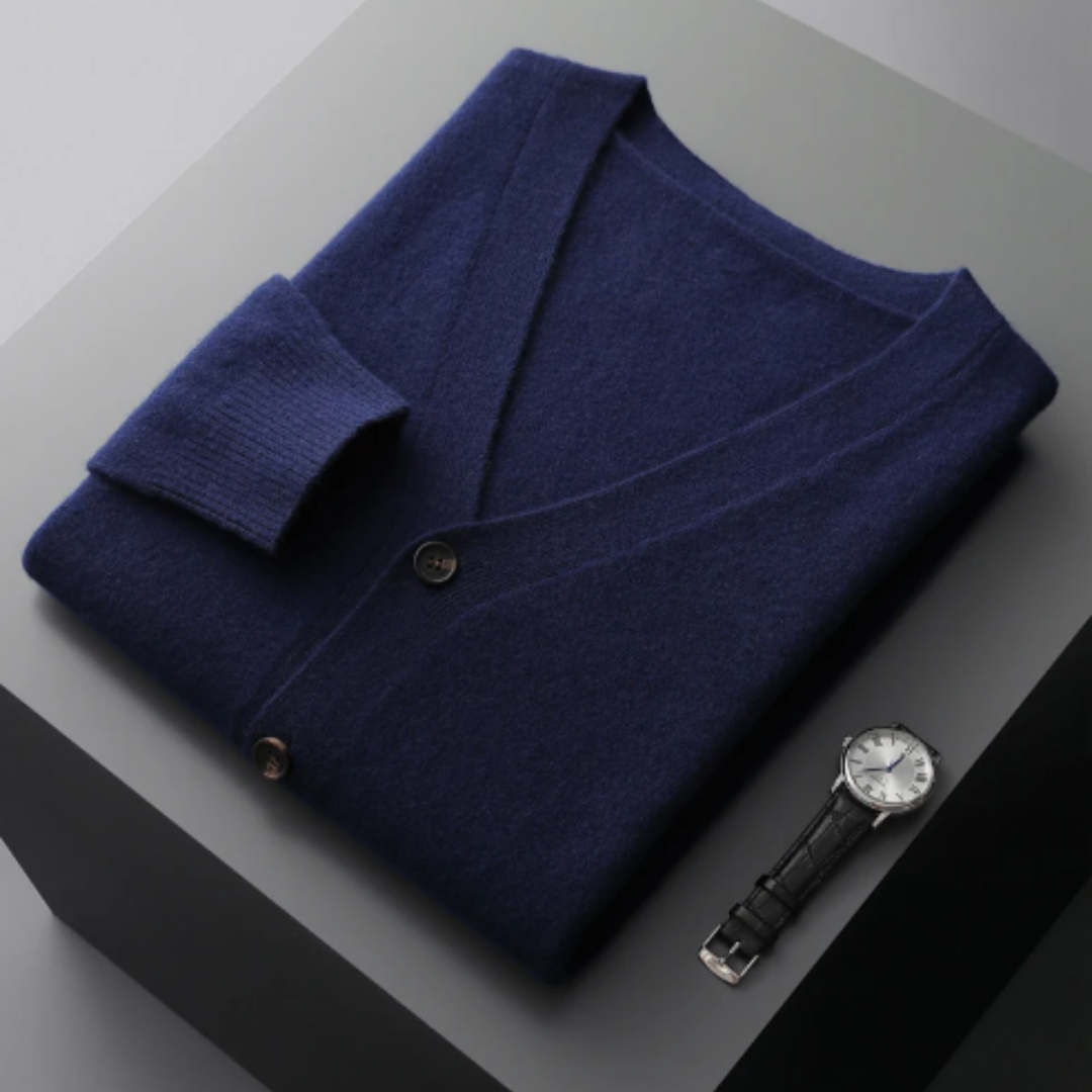Cárdigan de punto para hombre con cuello en V y botones – MONTARO