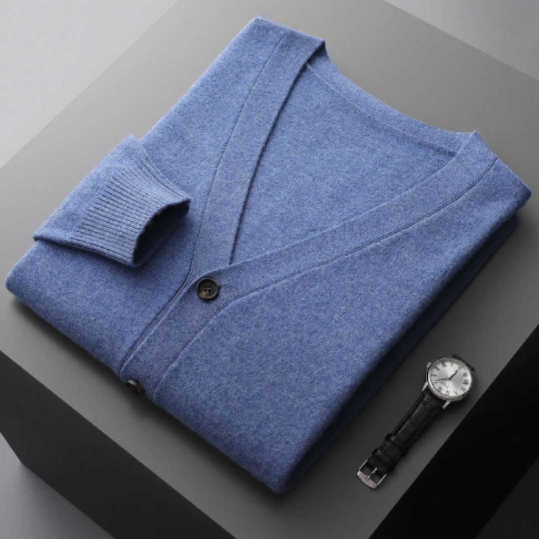 Cárdigan de punto para hombre con cuello en V y botones – MONTARO