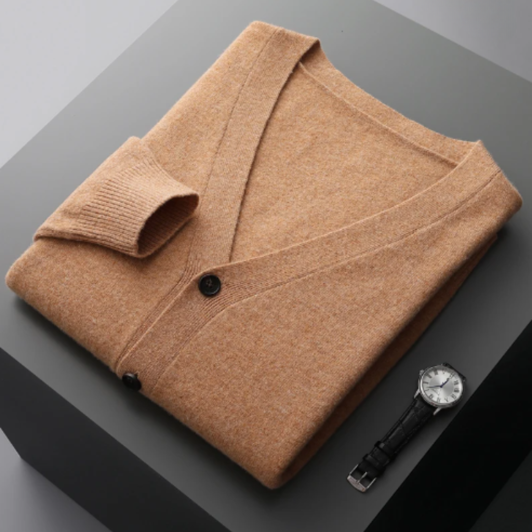 Cárdigan de punto para hombre con cuello en V y botones – MONTARO