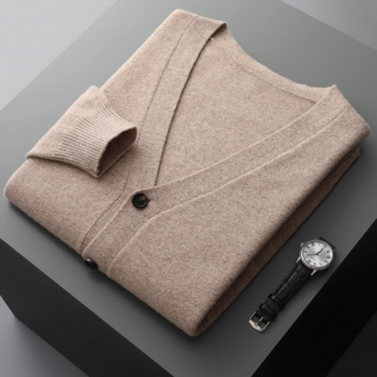 Cárdigan de punto para hombre con cuello en V y botones – MONTARO