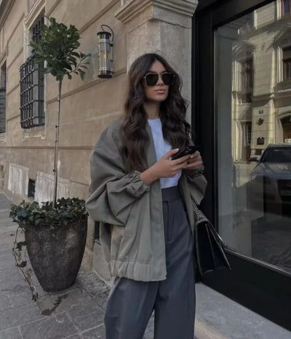 Cazadora bomber oversize de mujer con cremallera – ZAYRA