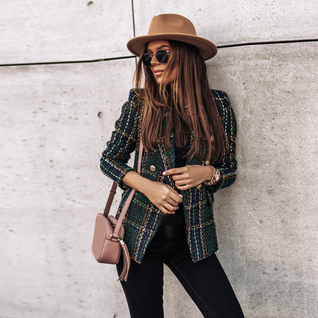 Blazer entallada con estampado de cuadros vintage – VÉRONIQUE