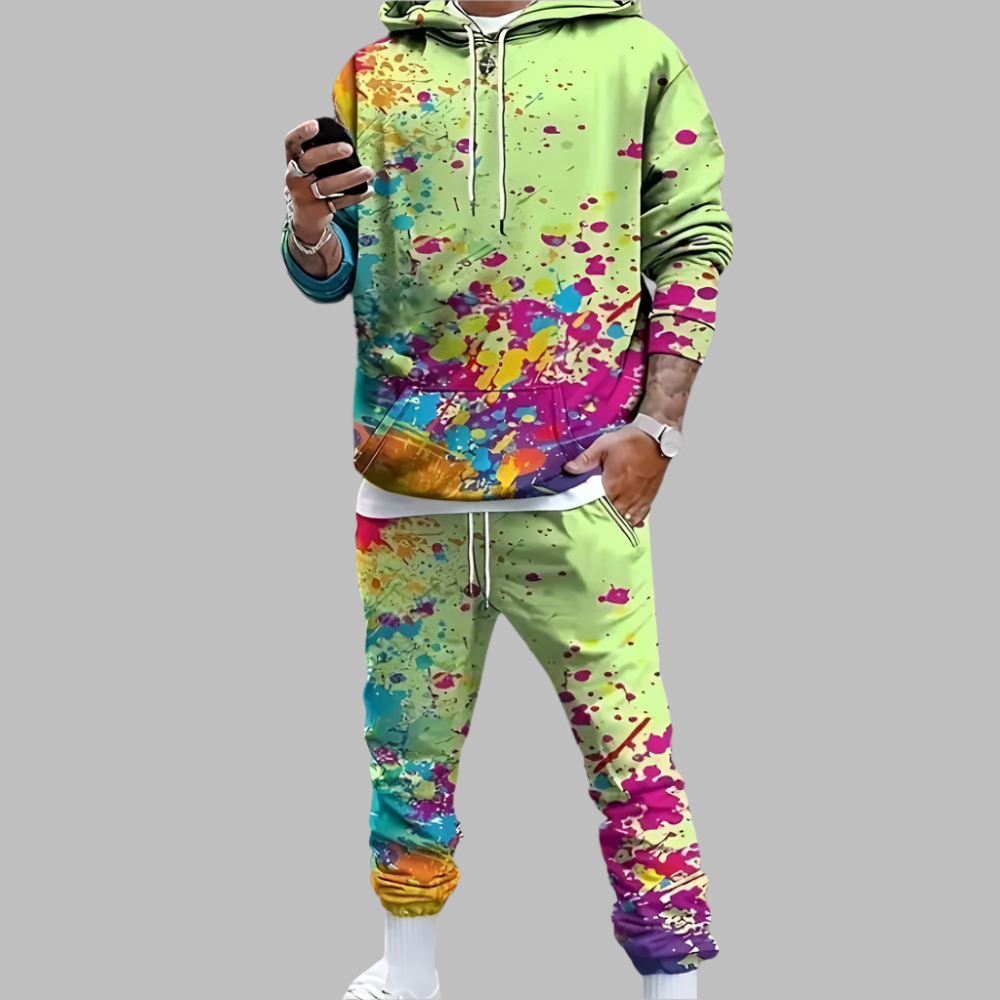 DIEGO - Conjunto de dos piezas para hombre con estampado de salpicaduras de color