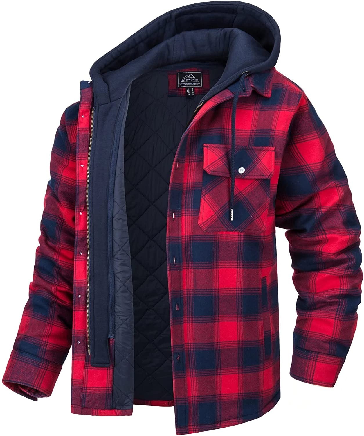 ERIK - Chaqueta a cuadros con capucha y cremallera para hombre
