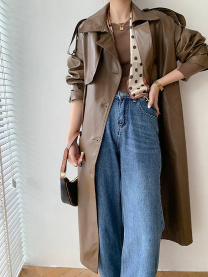 SILVIA – Chaqueta elegante de cuero con corte largo para mujer