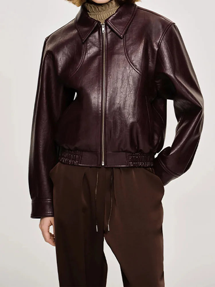ELVIRA - Chaqueta de cuero vintage con cremallera para mujer