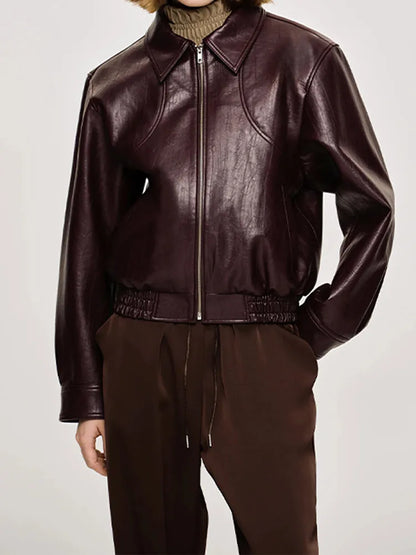ELVIRA - Chaqueta de cuero vintage con cremallera para mujer