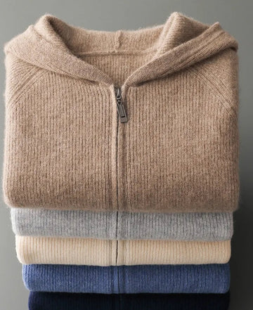 Chaqueta de punto para hombre con capucha y cremallera – LEROUX