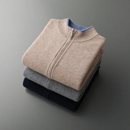 LEFGUARD - Cárdigan de punto con cremallera y cuello alto para hombre