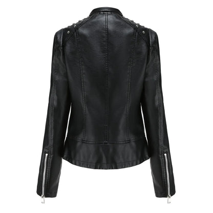 DOUTZEN - Chaqueta de cuero slim con estilo para mujeres