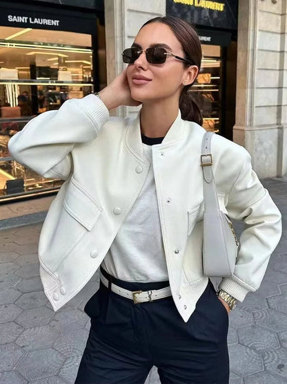 LUNA - Chaqueta cropped con cierre de botones para mujer