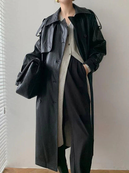SILVIA – Chaqueta elegante de cuero con corte largo para mujer