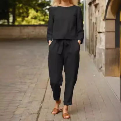 Conjunto fluido para mujer con cinturón de lazo y estilo elegante – NOELLE