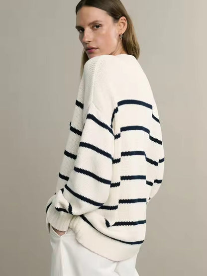 Cárdigan oversize de mujer con rayas y botones – SARELLE
