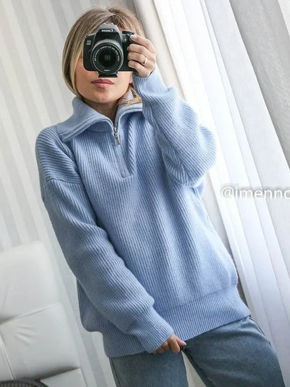 AURE - Suéter de punto con cuello alto y cremallera para mujer