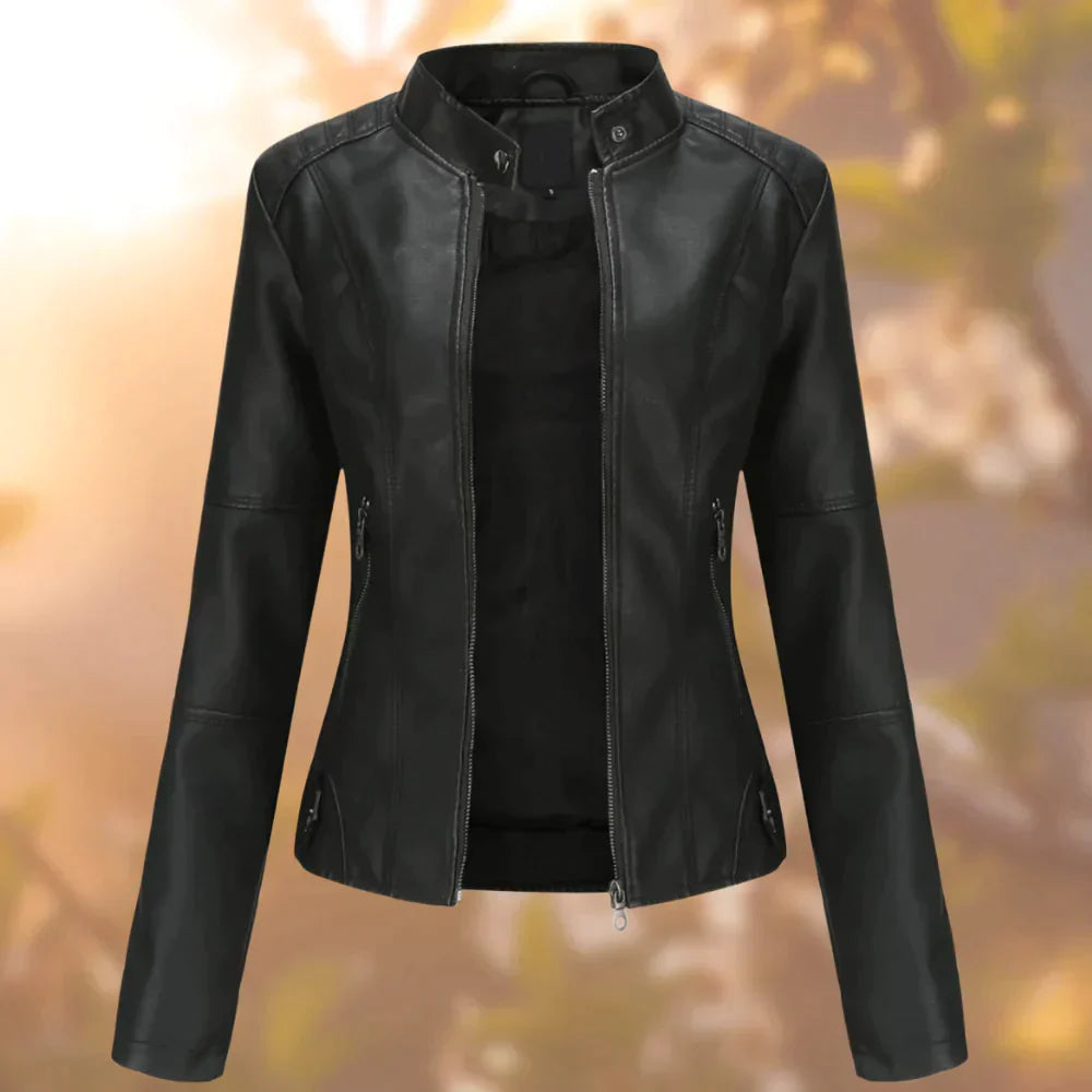 Cazadora biker entallada de imitación piel para mujer – SARA