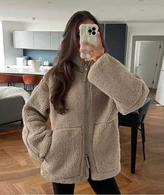 Chaqueta teddy de mujer con cremallera – SARAH