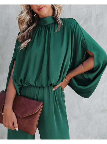 GRACELIA – Mono verde elegante para mujer con cuello alto