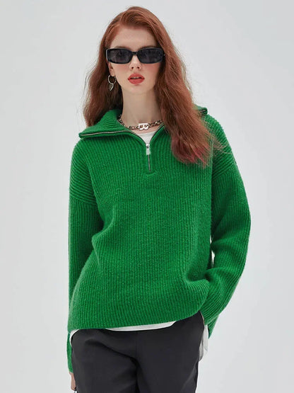 AURE - Suéter de punto con cuello alto y cremallera para mujer