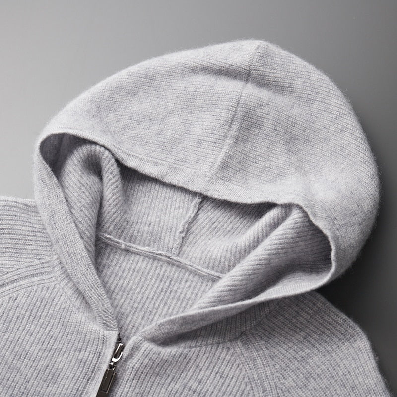 Chaqueta de punto para hombre con capucha y cremallera – LEROUX
