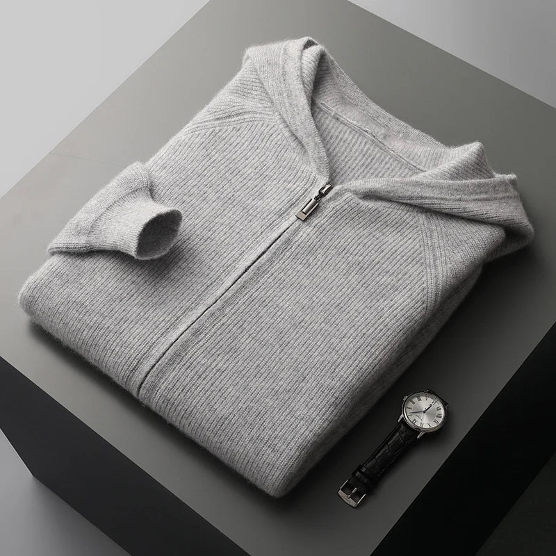 Chaqueta de punto para hombre con capucha y cremallera – LEROUX