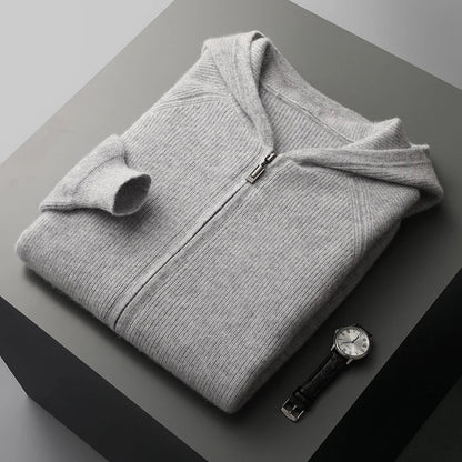 Chaqueta de punto para hombre con capucha y cremallera – LEROUX