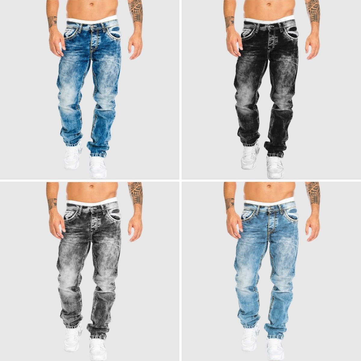 Jeans rectos de hombre en denim lavado con efecto desgastado – OWEN