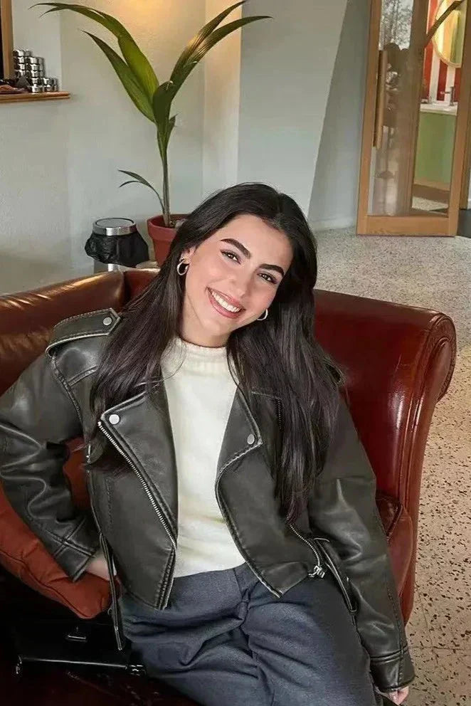 Cazadora biker oversize de polipiel con cinturón para mujer – ZARELLE