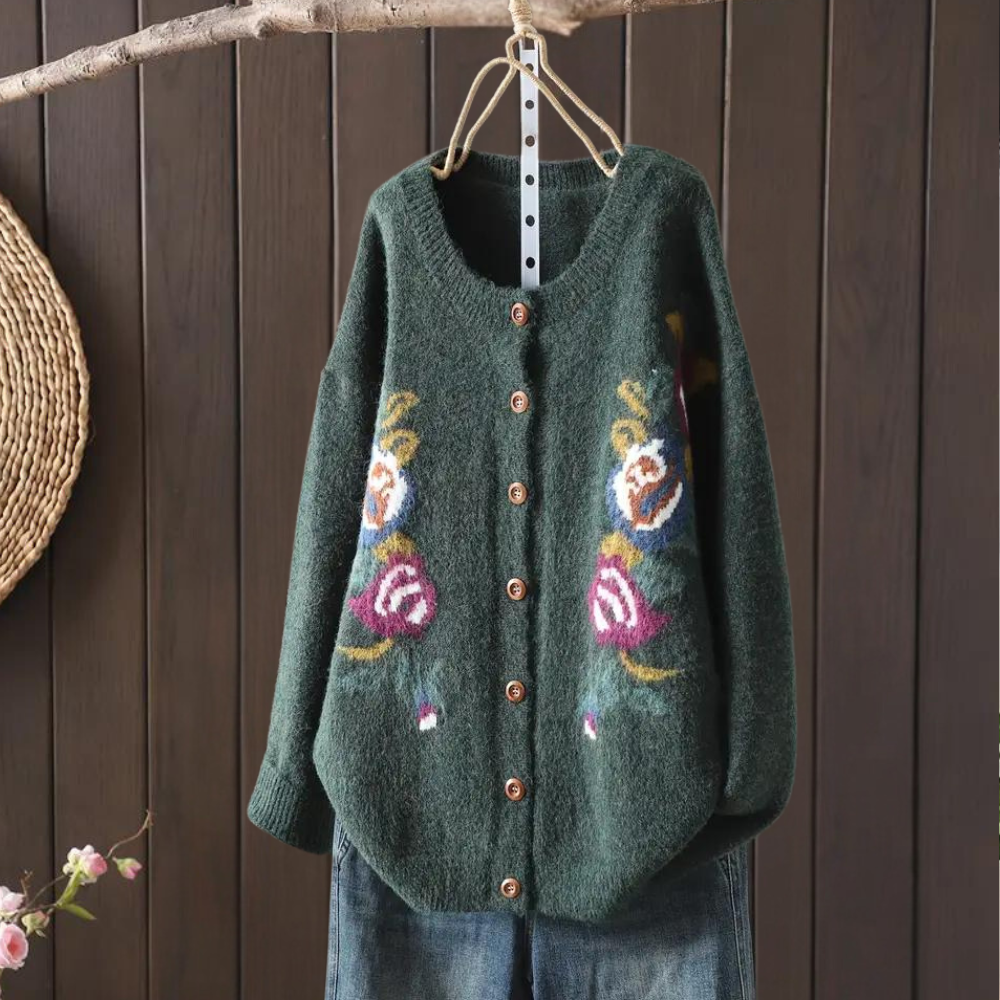 FIONA - Cárdigan de punto holgado con estampado floral para mujer