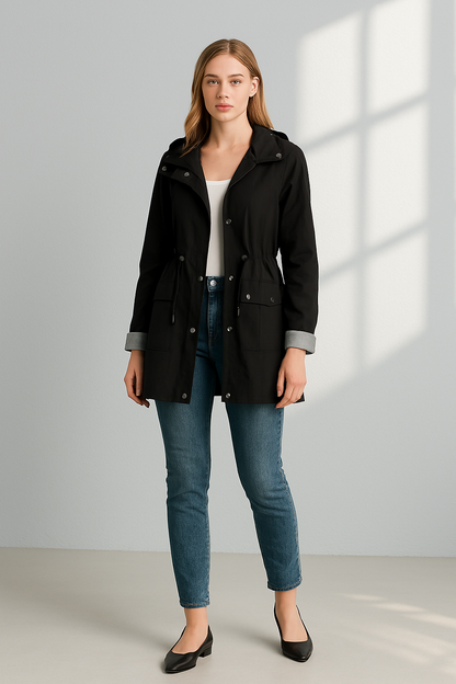 Chaqueta ligera para mujer con capucha y cordón ajustable – TAMIRA