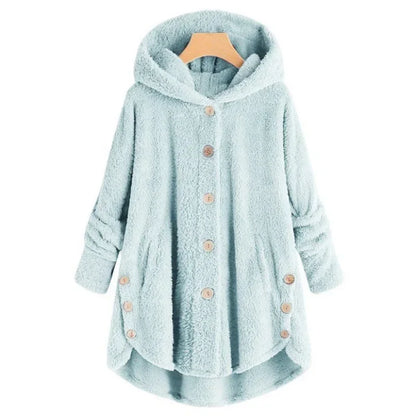 Abrigo de peluche para mujer con capucha y botones – LURENA