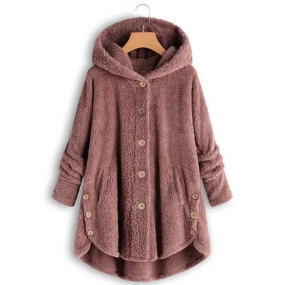Abrigo de peluche para mujer con capucha y botones – LURENA