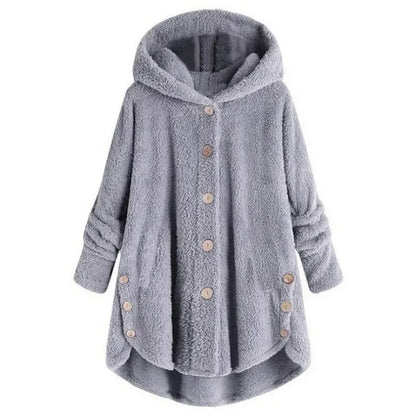 Abrigo de peluche para mujer con capucha y botones – LURENA