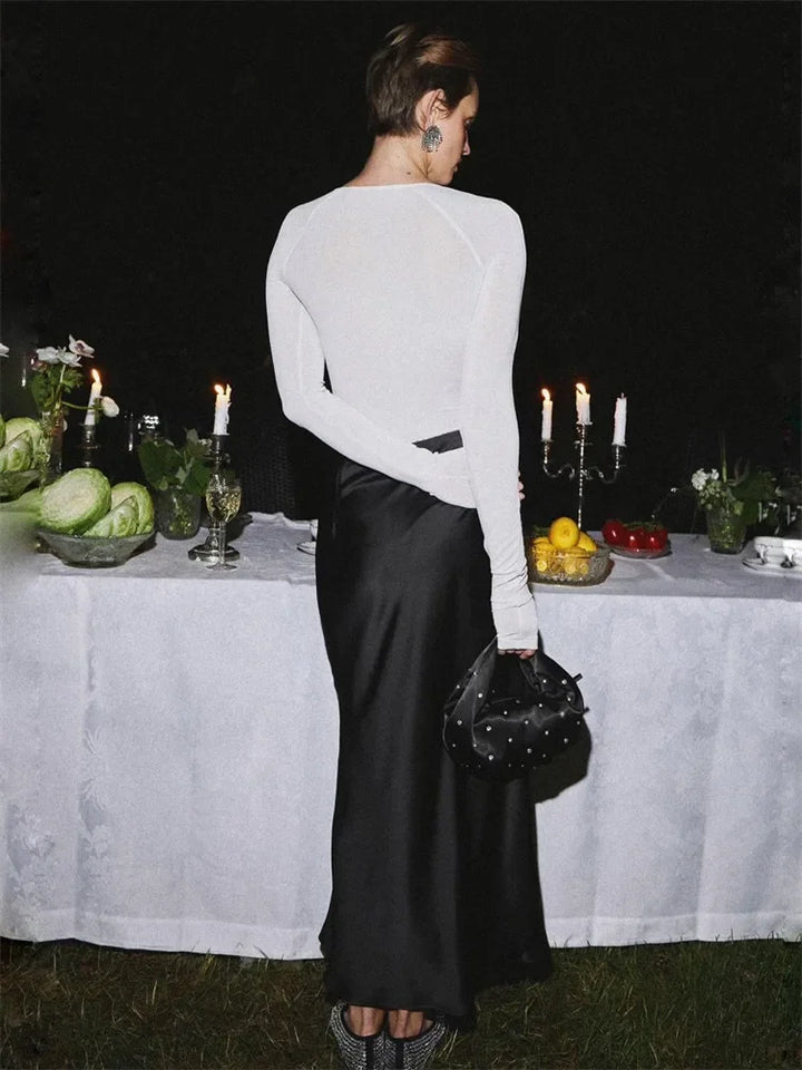 Falda larga de mujer con corte estilizado y caída fluida – KAROLINE