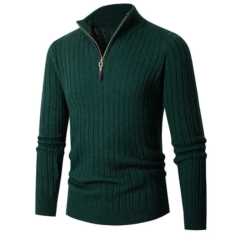 Suéter de hombre acanalado con cuello alto y cremallera – DARELLO