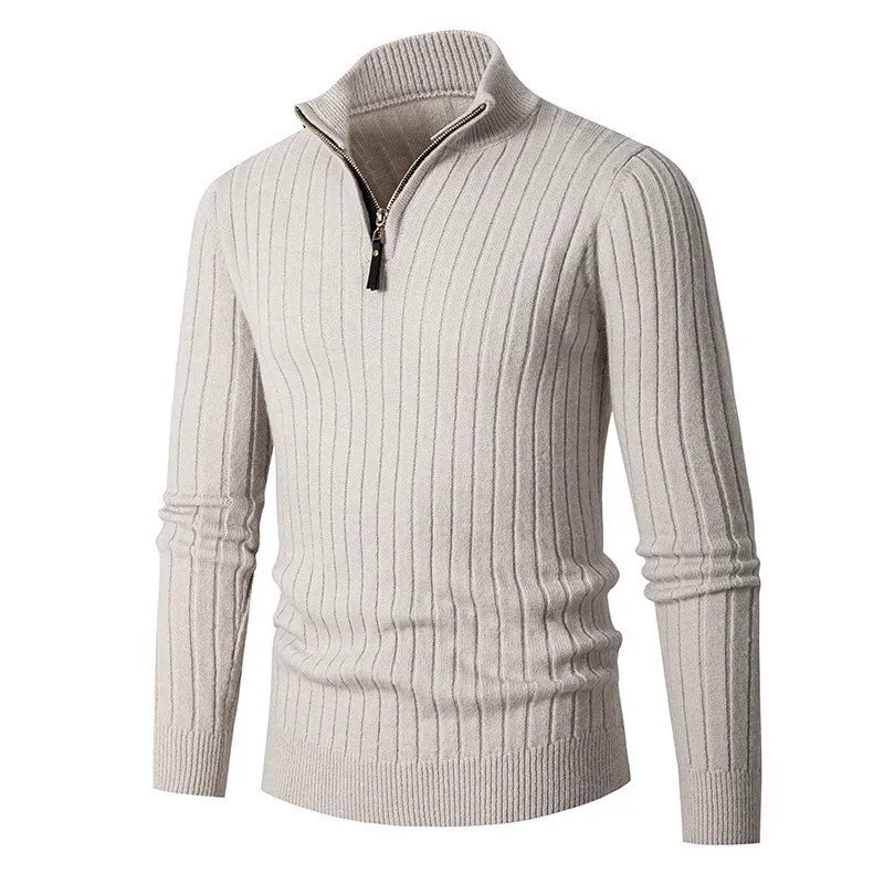 Suéter de hombre acanalado con cuello alto y cremallera – DARELLO