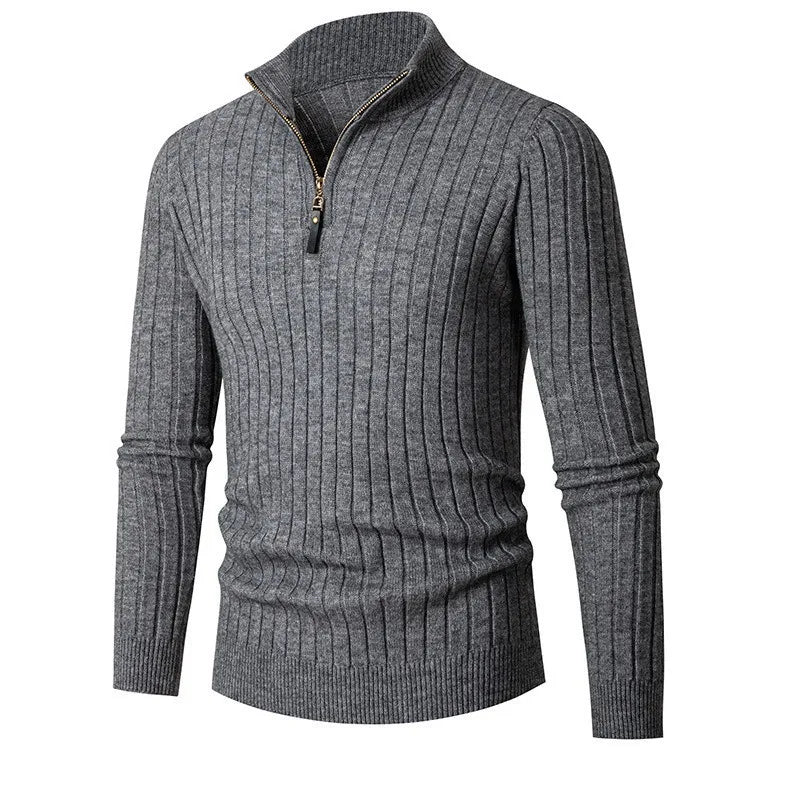 Suéter de hombre acanalado con cuello alto y cremallera – DARELLO