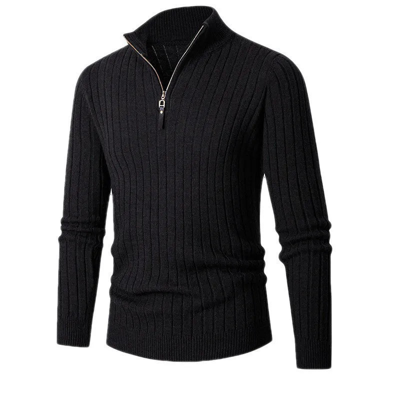 Suéter de hombre acanalado con cuello alto y cremallera – DARELLO