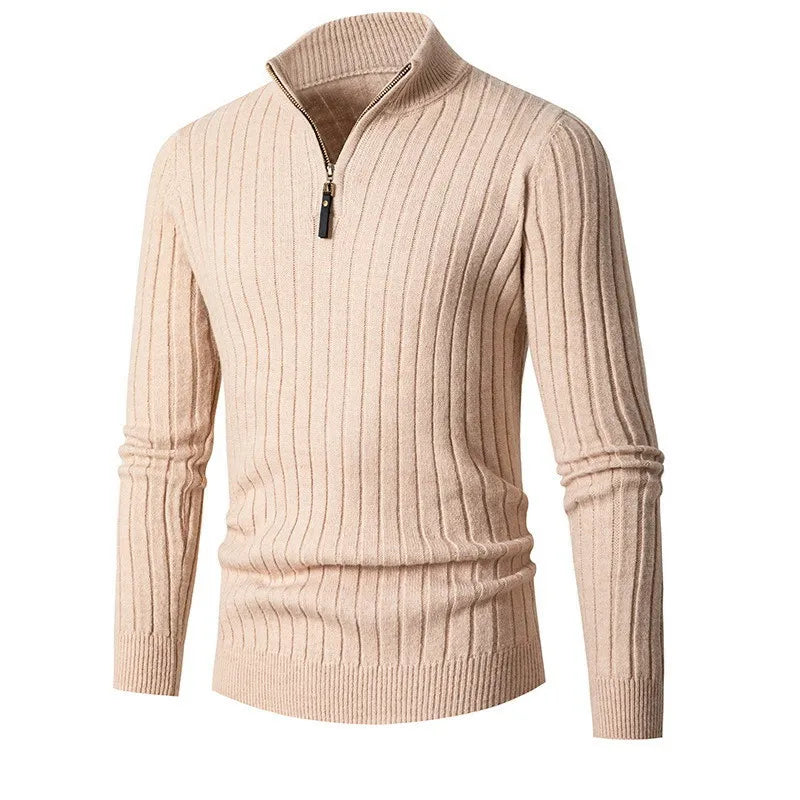 Suéter de hombre acanalado con cuello alto y cremallera – DARELLO